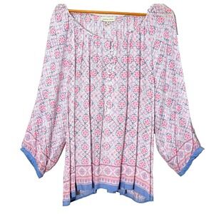 Adrienne Vittadini Boho Floral Peasant Blouse Top Size 2X Spring Pastel Flowy